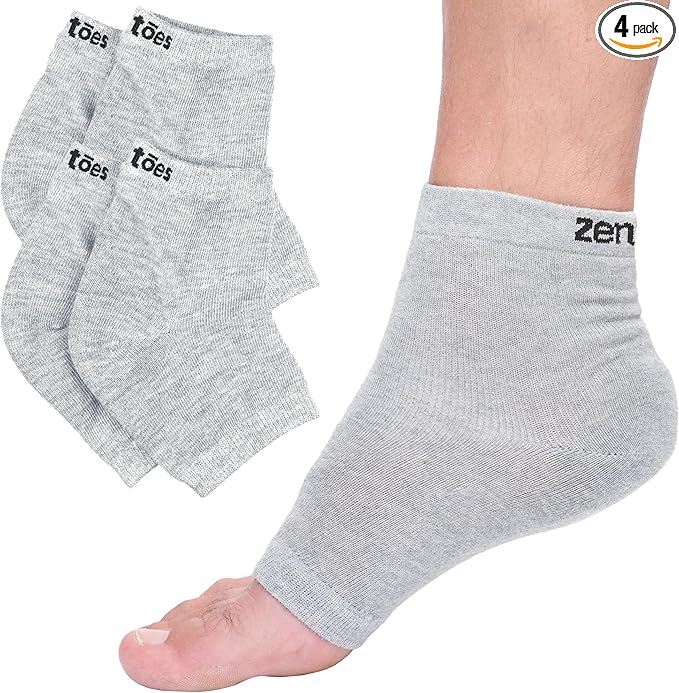 ZenToes Moisturizing Socks for Cracked Heel Treatment, Vitamin E, Olive Oil and Jojoba Oil Heel Socks, Stocking Stuffers for Women, Spa Self Care Gifts for Women (Cotton Gray, Regular)