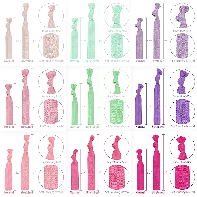 MEEDEE Women's Pastel Rainbow Hair Accessories: 100 Pack Knotted Soft Elastic Ribbon Hair Ties, No Crease, No Damage, Ouchless for Ponytails, Yoga, and Bracelets