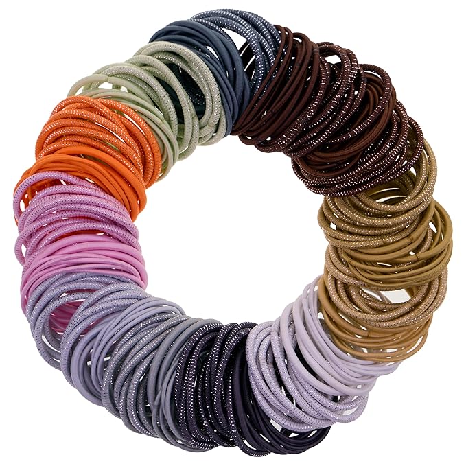 216-Piece Hair Ties, 4mm Hair Elastics, No Metal Ponytail Holders for Women, Durable for Thick, Curly and All Hair Types-Neutral Solids & Stripes