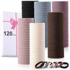 LuSeren 120PCS Soft Hair Ties for Women – No Damage Ouchless Nylon Hair Accessories, Seamless Fabric Ponytail Holders for Daily Use (Natural Colors)