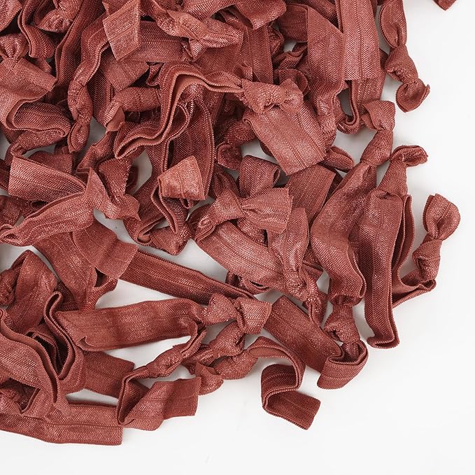 MEEDEE 100 Pack Rust Color Hair Ties For Women No Crease Soft Elastic Ribbon No Damage Rust Hair Ties Knotted Ouchless Hair Ribbon Yoga Hair Ribbons Elastic Bracelets