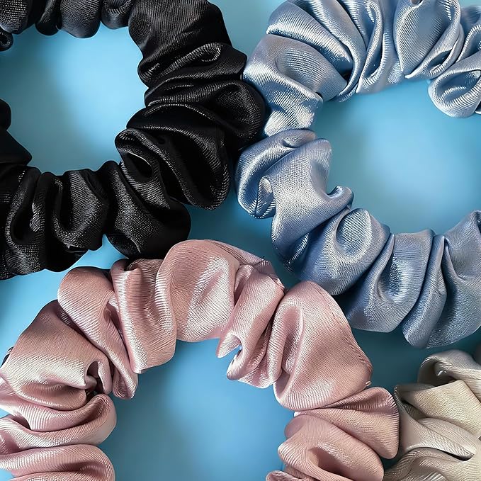 Satin Scrunchies for Women, 8 Pcs Silk Hair Ties, No Crease Hair Scrunchy, Hair Styling Accessories for Girls, Soft Hair Scrunchie for Girls Ponytail Holders for All Hair Types & Textures