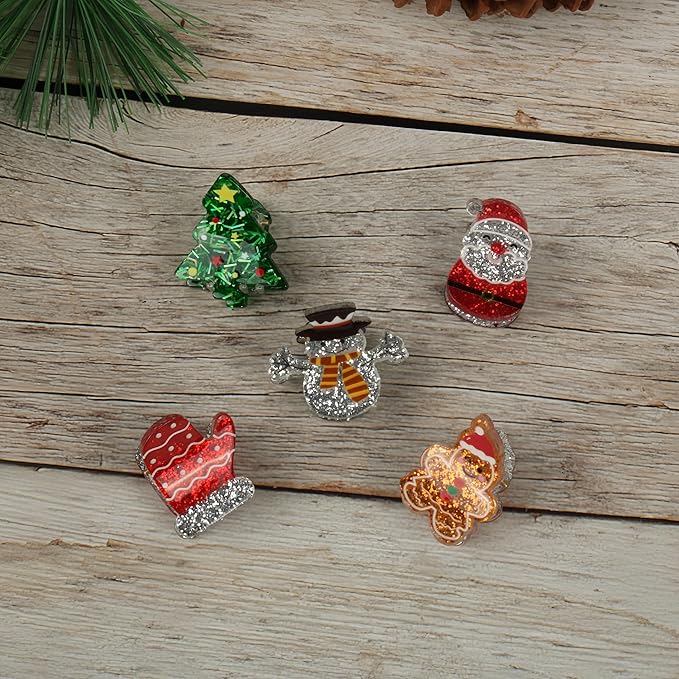10PCS Mini Christmas Hair Claw Clips for Women-Christmas Tree and Gloves Gingerbread Snowman Stanta Claus Hair Accessories Cute Party Gifts for Girls