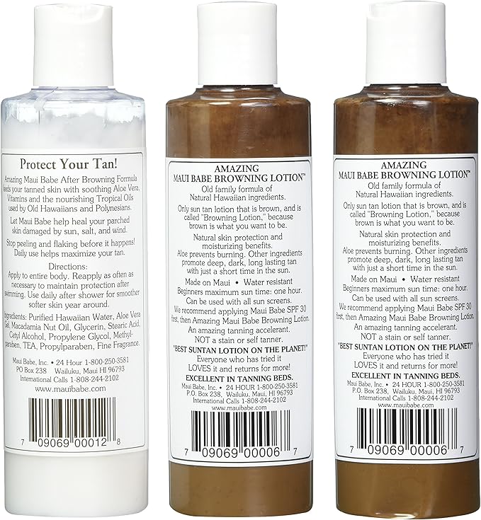 Maui Babe Tanning Pack (2 Browning Lotions 8 oz, 1 After Browning Lotion 8 oz), (Pack of 3)