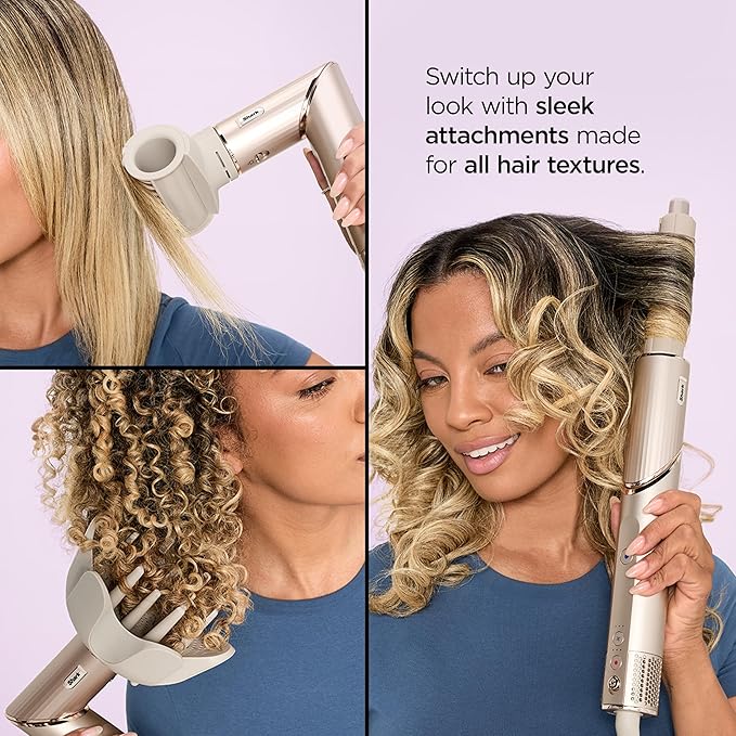 Shark HD435 FlexStyle Air Styling & Drying System, Powerful Hair Blow Dryer & Multi-Styler with Auto-Wrap Curlers, Curl-Defining Diffuser, Oval Brush, & Concentrator Attachment, Stone
