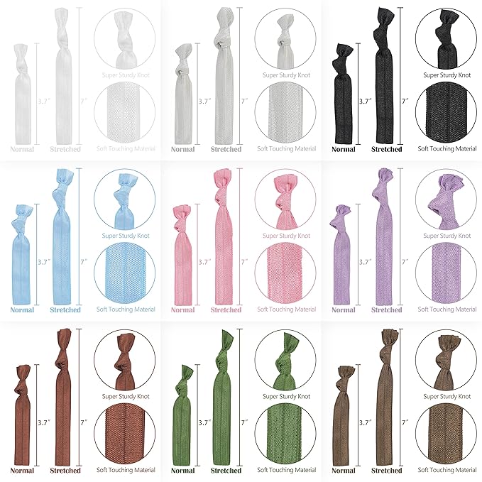 MEEDEE Rainbow Elastic Hair Ties, 100 Pack No-Crease Soft Ribbon Hair Accessories for Women, Knotted Ouchless Ponytail Holders, Yoga & Workout Styling, Versatile as Elastic Bracelets