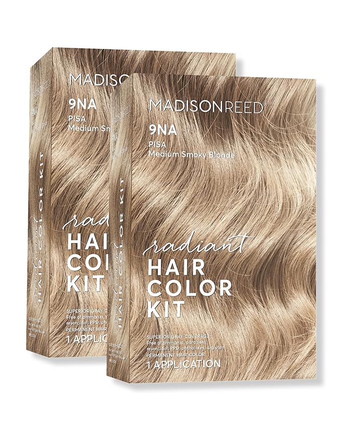 Madison Reed Radiant Hair Color Kit - 9NA Medium Cool Blonde with Ash Undertones (Pisa Blonde), Dimensional Gray Hair Blending Permanent Hair Dye, PPD-Free & Ammonia-Free, 2 Pack