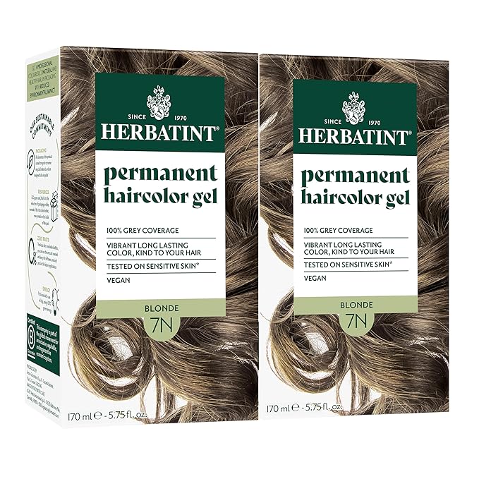 Herbatint Permanent Hair Dye - 7N Blonde - For Up To 100% Gray Coverage of Resistant Gray Hair - Ammonia-Free, Alcohol-Free & Vegan - Salon Influenced Hair Color 5.75 fl oz (2 Pack)
