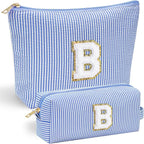 YOOLIFE Teen Girl Gifts Trendy Stuff - Monogram Personalized Makeup Bag | Cosmetic Bag | Travel Toiletry Bag | Gifts for Girls Women Her Mom Bridesmaid Bride Wife Friend Sister Teacher Blue Initial B