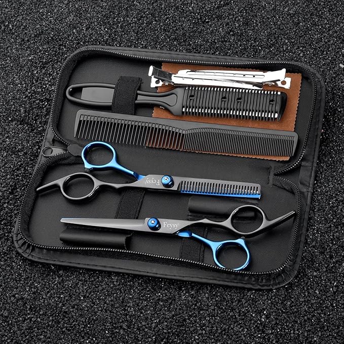 Hair Scissors Thinning Shears Set, Fcysy Professional Hair Cutting Scissor Kit Texturizing Shears Set, Barber Scissors Kit with Hairdresser Haircut Layering Shears