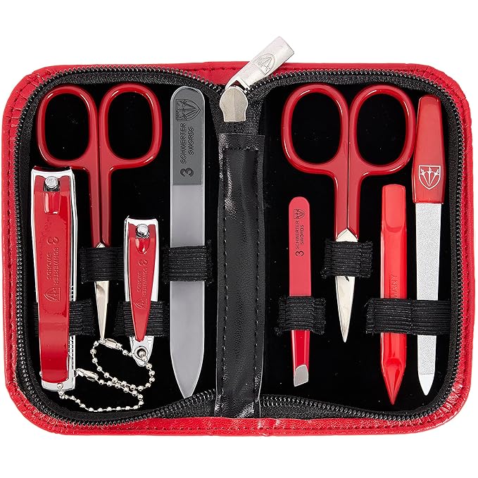 3 Swords Germany - brand quality 8 piece manicure pedicure grooming kit set for professional finger & toe nail care scissors file clipper fashion leather case in gift box, Made by 3 Swords (09218)