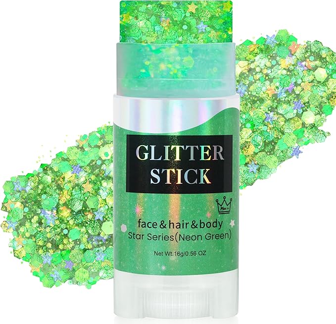 MEICOLY Light Green Body Glitter Stick,Green Accessories for Spirit Week,Alien Face Glitter,Hair Glitter for Women,Irish St Patricks Day Accessories,Festival Mermaid Chunky Makeup for Mardi Gras