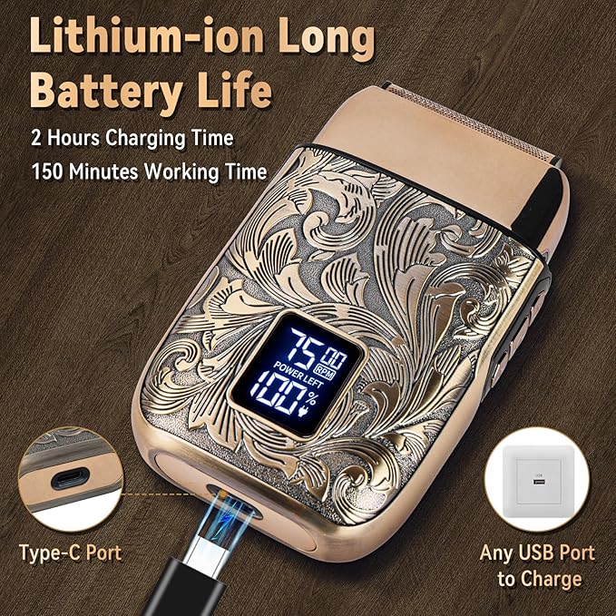 Ufree Close Shave Electric Foil Shavers for Men, 3-Speed Electric Razor, Bald Head Shavers, Face Shaving Beard Trimmer with LCD Display, Gifts for Men