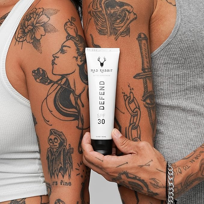 Defend Tattoo Sunscreen- SPF 30 100mL Tube- Mineral Sunscreen Lotion - Tattoo Fade Protection and Moisturizer, Anti-Aging Formula