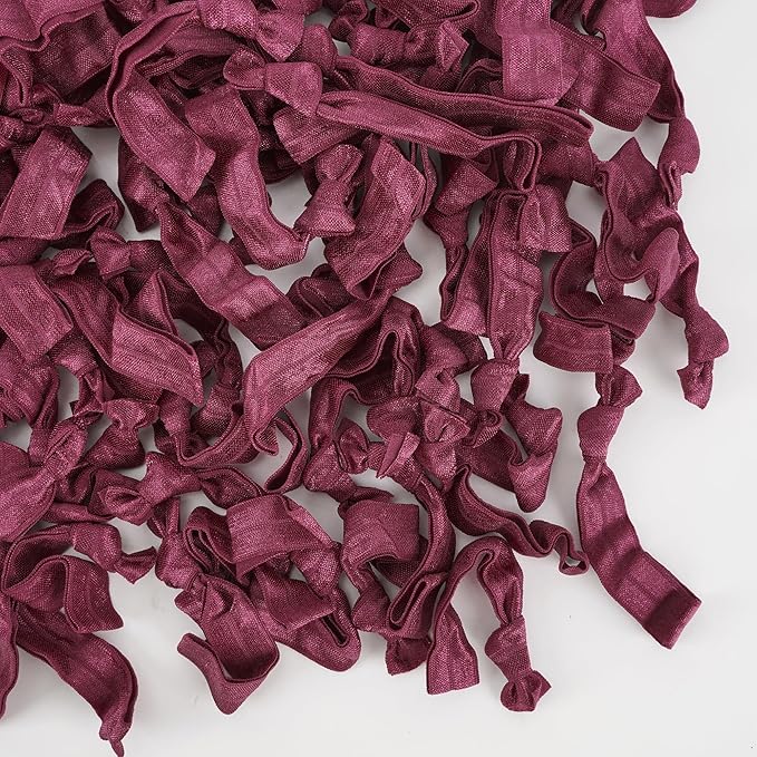 MEEDEE 100 Pack Burgundy Hair Ties For Women No Crease Soft Elastic Ribbon Dark Red Knotted Ouchless Hair Ribbon No Damage Hair Ties For Yoga Ponytails