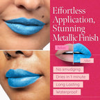 Aromi Bright Blue Metallic Liquid Lipstick | Sparkly, Sky Lip Color with Shimmery Finish, Vegan Makeup, Cruelty-free, Long-lasting (Snow Queen)