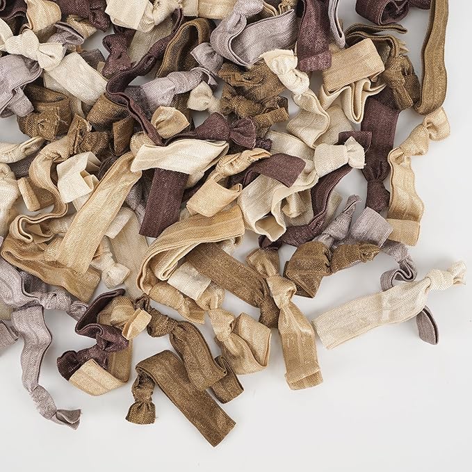 MEEDEE 100 Pack Neutral Tone Hair Ties For Women No Crease Soft Elastic Ribbon No Damage Neutral Tone Hair Ties Knotted Ouchless Hair Ribbon Yoga Hair Ribbons Elastic Bracelets