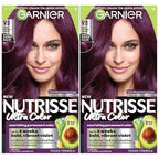 Garnier Hair Color Nutrisse Ultra Color Nourishing Creme, V2 Dark Intense Violet (Spiced Plum) Purple Permanent Hair Dye, 2 Count (Packaging May Vary)