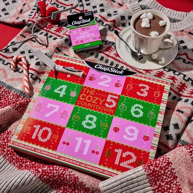 ChapStick Advent Calendar 2025 – Cozy Countdown to Christmas, Variety 12-Pack Lip Balm Gift Set, Holiday Gifts for Women, Men, Teens, Coworkers, Grandpa & Grandma Gifts, 0.15 Oz Ea