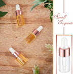 200 Pcs Mini Glass Oil Dropper Bottle Bulk, Clear Essential Small Empty Bottles Sample Containers Perfume Liquid Vials with Cap for Traveling (3 ml,Rose Gold)