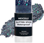 MEICOLY Black Face Body Glitter Stick,Hair Glitter Stick for Women,Sparkle Chunky Glitter Makeup,Waterproof Face Glitter for Party Rave Festival