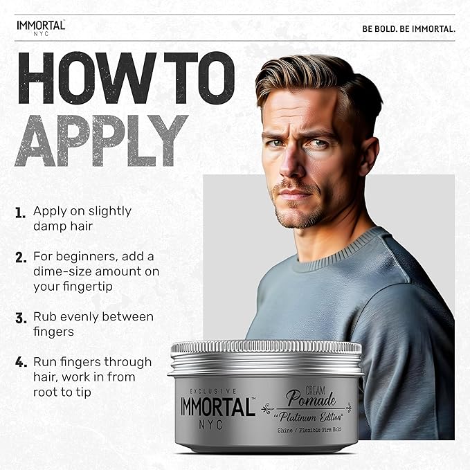 Immortal NYC Hair Styling Cream Pomade Platinum Edition - Mens Water Based, No Residue Hair Balm - All Natural Pomade -Strong Firm Hold - Gel for All Hair Types