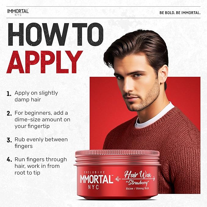 Immortal NYC Strawberry Hair Wax - 8 out of 9 Holding Ability, Max Shine - All Natural Water-Based Hair Wax for Men - No Residue, All Hair Types