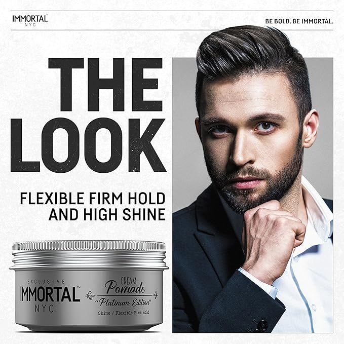 Immortal NYC Hair Styling Cream Pomade Platinum Edition - Mens Water Based, No Residue Hair Balm - All Natural Pomade -Strong Firm Hold - Gel for All Hair Types