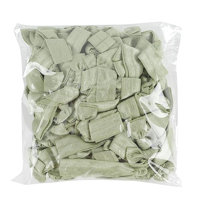 MEEDEE 100 Pack Olive Green Hair Ties For Women No Crease Soft Elastic Ribbon No Damage Olive Green Hair Ties Knotted Ouchless Hair Ribbon Yoga Hair Ribbons Elastic Bracelets