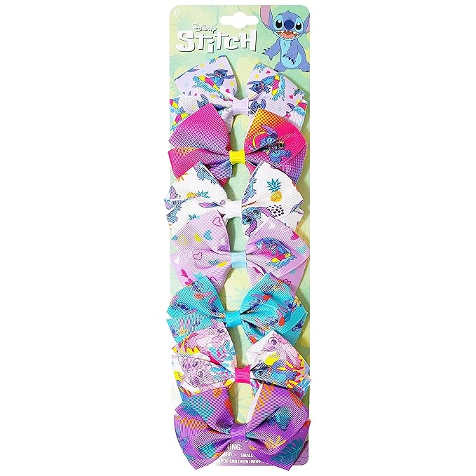 LUV HER Disney Stitch Hair Bows - 7 Pcs 4 Inch Bow Bundle - Hair Accessories Gift Set - Alligator Clip - Ages 3 +