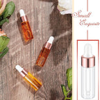 200 Pcs Mini Glass Oil Dropper Bottle Bulk, Clear Essential Small Empty Bottles Sample Containers Perfume Liquid Vials with Cap for Traveling (5 ml,Rose Gold)