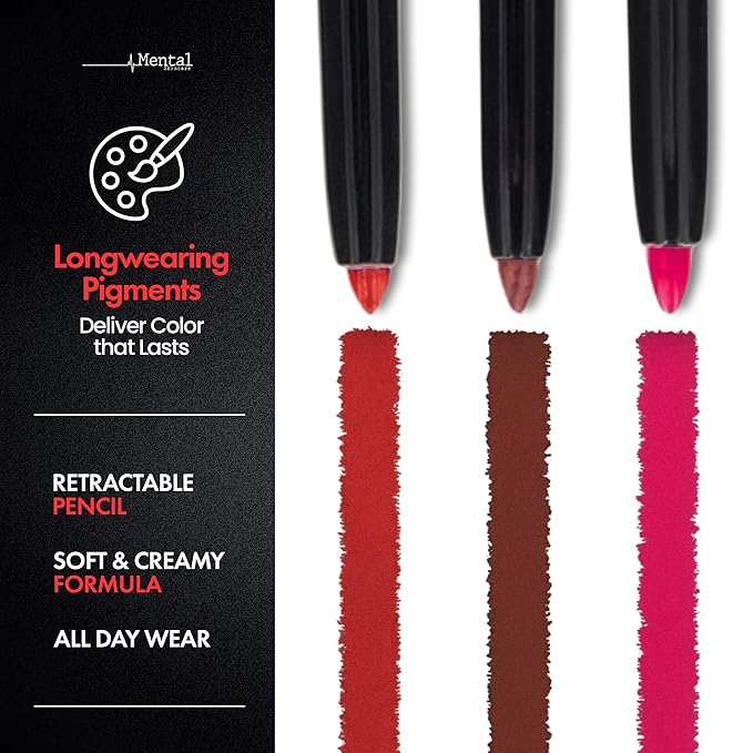 Red Lip Liner – Creamy, High-Pigment Matte Color, Retractable - Long-Lasting & Non-Drying Makeup Lip Liner with Smooth Application for Defined Lips - No Feathering or Fading (Goddess)