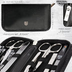 3 Swords Germany - brand quality 8 piece manicure pedicure grooming kit set synthetic leather case black - Made in Germany