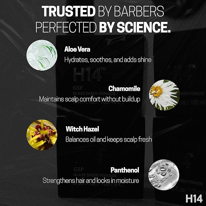 H14 Glass Sheen Pomade for Men 100 mL – Water-Based High Shine Hair Styling Product with Flexible Hold – Lightweight Paste for Texture, Slick Styles & Smooth Finish – Made in Europe