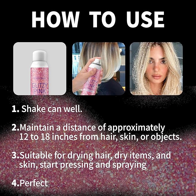 Hair Glitter, 2PCS Body Glitter Spray Glitter Hairspray for Kids Women, Long-Lasting Quick-Drying Holographic Glitter Spray for Hair and 8.4 Fl OZ (Holo Silver+ Holo Pink)