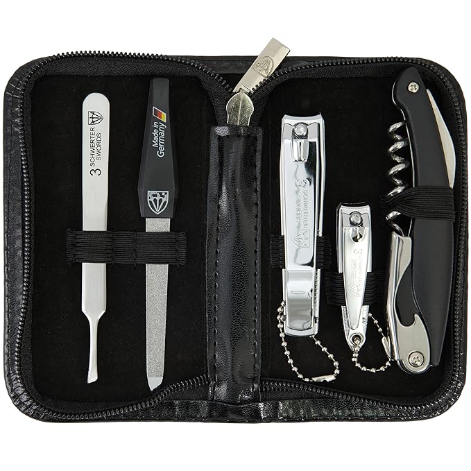 3 Swords Germany - brand quality 5 piece manicure pedicure grooming kit set for professional finger & toe nail care scissors clipper fashion leather case in gift box, Made by 3 Swords (00804)