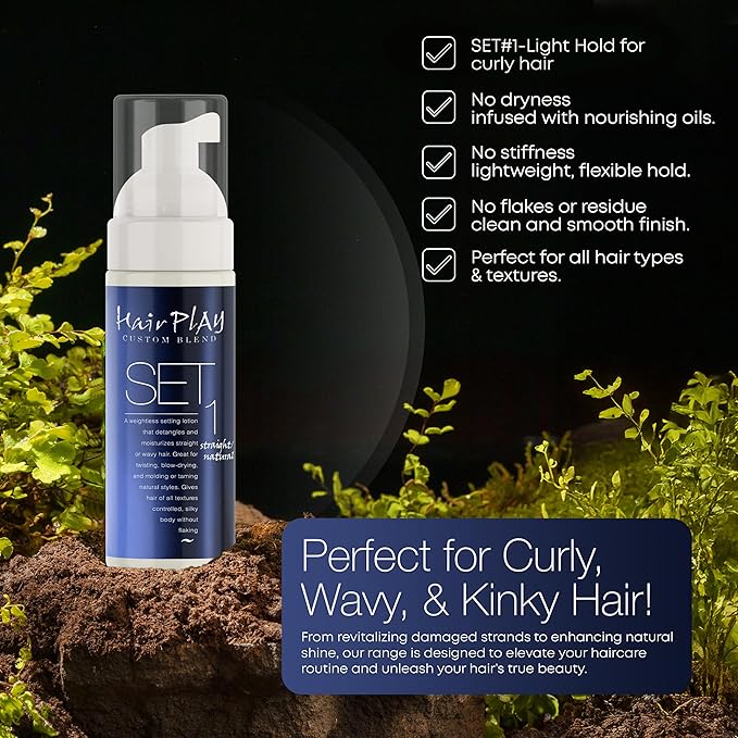 Hair Play Set #1 Hair Foam Mousse - Light Hold Styling Foam for Frizz Control - Volume Mousse for Fine Hair & Natural Straight Hair- Lightweight & Non-Greasy - Travel Size Hair Mousse - 2 Fl Oz