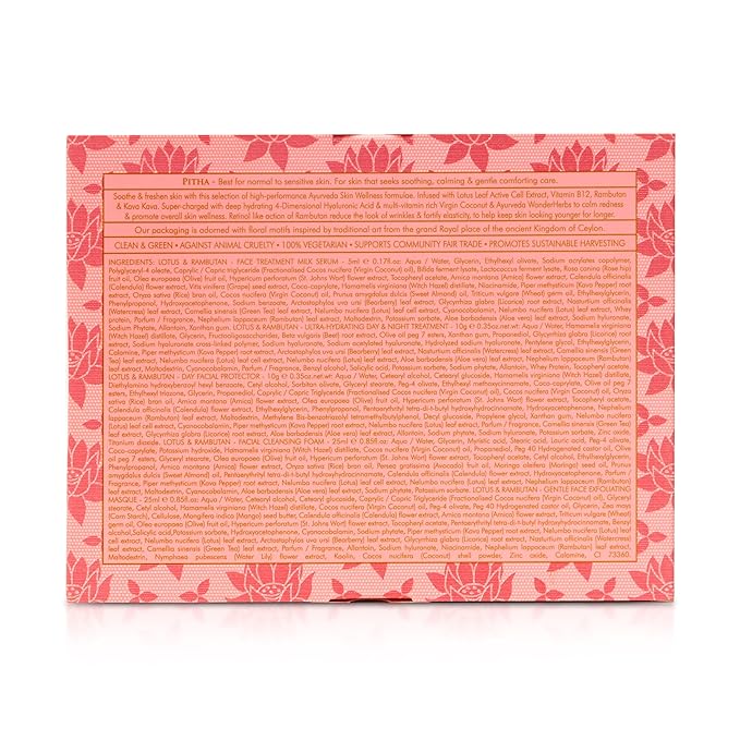 Spa Ceylon Lotus & Rambutan Face Care Discovery Set, Travel Size Face Serum, Cleanser, Masque, Day & Night Cream, & Protector, For Sensitive Skin, Organic