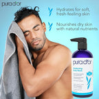 PURA D'OR 16 Oz Awakening Body Wash with Aloe Vera, Chamomile, Lavender, Tea Tree and Natural Nutrients - pH Balanced for Moisturized Soft, Fresh-Feeling Skin, All Skin Types, Men & Women