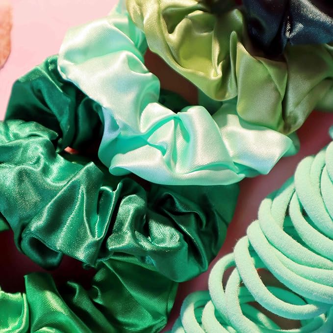 YANRONG Women's Hair Accessories Set: 755PCS Seamless Ponytail Holders, Variety Scrunchies, Bands and Ties for Thick and Curly Hair (Green)