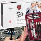 3 Swords Germany - brand quality 16 piece manicure pedicure grooming kit set for professional finger & toe nail care scissors clipper synthetic leather case in gift box, Made in Germany