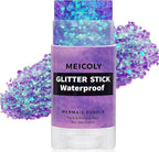 MEICOLY Purple Hair Glitter Stick,Halloween Mermaid Face Glitter Stick,for Women Costume,Sparkle Chunky Glitter Makeup,Waterproof Body Glitter for Party Rave Festival