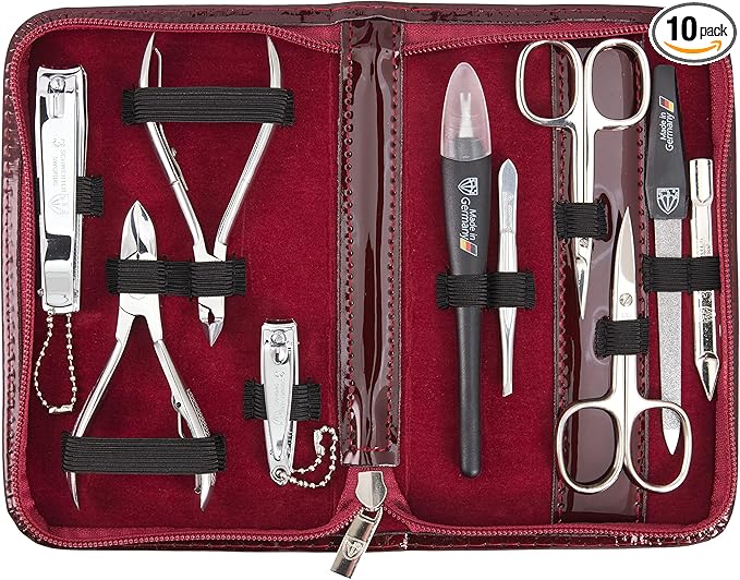 3 Swords Germany - brand quality 10 piece manicure pedicure grooming kit set for professional finger & toe nail care scissors clipper fashion leather case in gift box, Made by 3 Swords (6226)