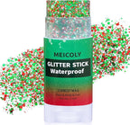 MEICOLY Christmas Face Glitter Stick,Hair Glitter for Women,Waterproof Sparkle Makeup Stocking Stuffers,Red Silver Green Body Glitter for Party Rave Costume Accessories
