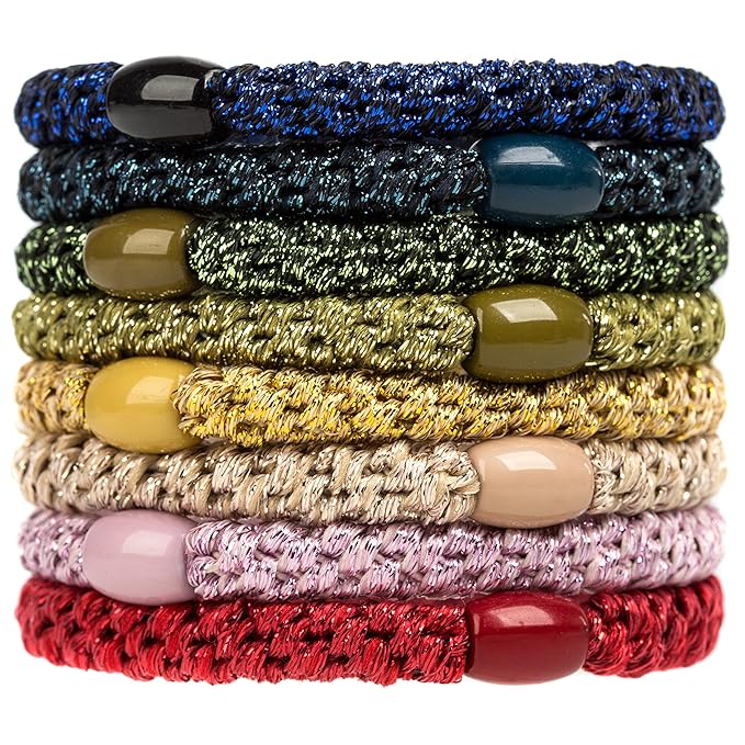 J.CARP 8Pcs Mixed color Hair Ties for Women Girls, Elastics Hair Bands Ponytail Holders, No Damage No Crease Hair Elastics, Perfect for Girls and Women with Thick or Curly Hair, Style 11
