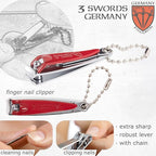 3 Swords Germany – Brand Quality fingernail & toenail Clipper, Manicure, Pedicure Nail Care by with Metal Nail File and case, red Edition