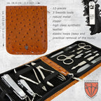 3 Swords Germany - brand quality 12 piece manicure pedicure grooming kit set for professional finger & toe nail care with cognac synthetic leather case - Made in Germany