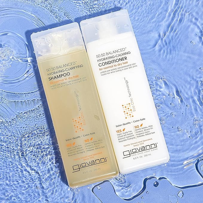 GIOVANNI 50:50 Balanced Shampoo & Conditioner Set - Hydrating, Clarifying, & Calming to Clean & Moisturize, For Over-Processed Hair, Salon Quality, No Parabens, Cruelty Free, Color Safe - 24 oz Each
