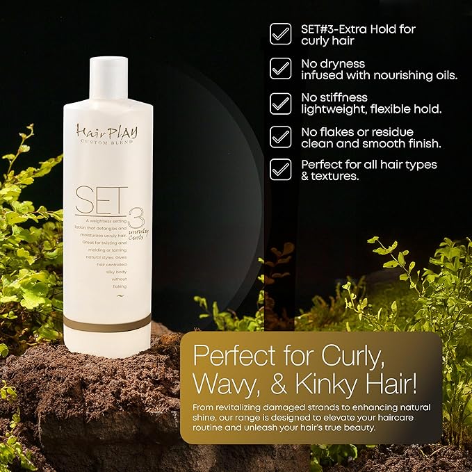 HairPlay Set #3 Hair Foam Mousse - Extra Hold Styling Foam for Frizz Control - Moisturizing Mousse for Frizz Control - Curl Defining Foam for Wavy Hair - Refill Hair Mousse Bottle - 16 Fl Oz
