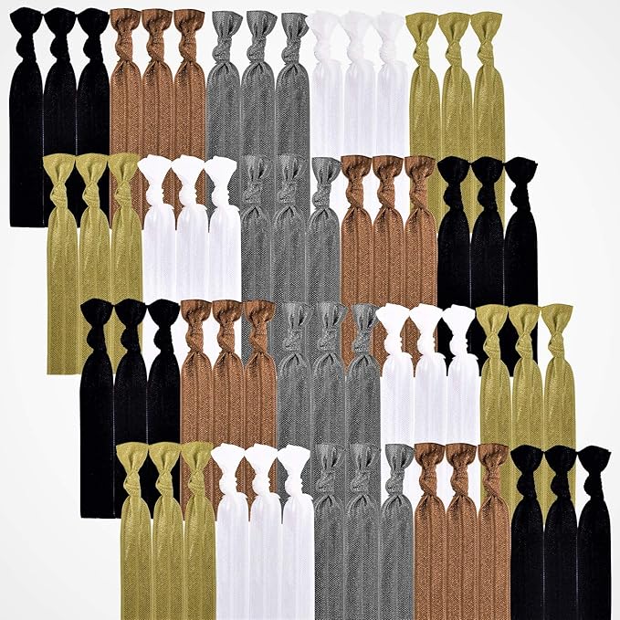 79STYLE 100pcs Neutral Color Elastic Ribbon Hair Ties No Crease Knotted Ponytail Holders Fabric Hair Ties For Women Fine Curly Hair (Neutral Colors)